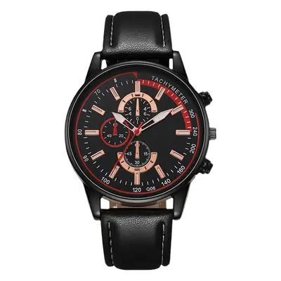 Men's Retro Leather Watch with 3-Eye Dial & Six-Pin Accents