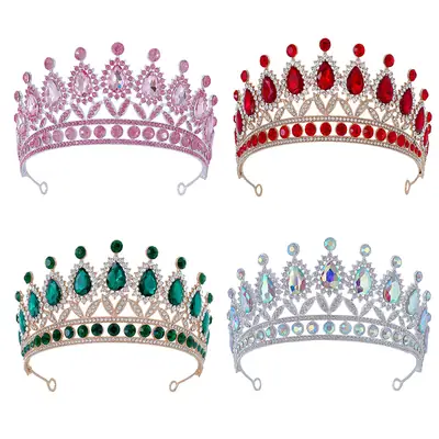 Pink Bridal Crown with Drop Diamonds for Women
