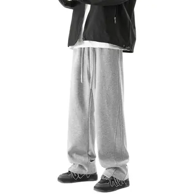 Men's 2023 Black Loose Straight Sweatpants Casual Autumn