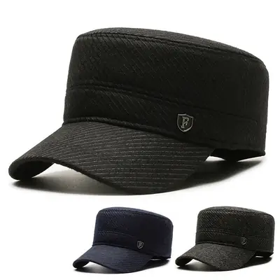 Men's Black Knitted Peak Cap Winter Warm Baseball Cap