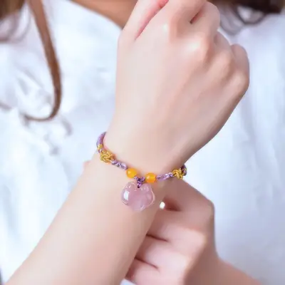 Purple Jade Ruyi Lock Bracelet with Yellow Stones