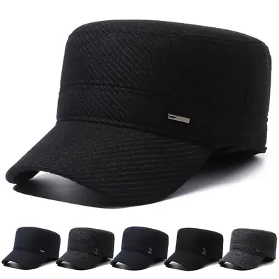 Men's Black Woolen Beanie Cap Winter Warm Ear Protection