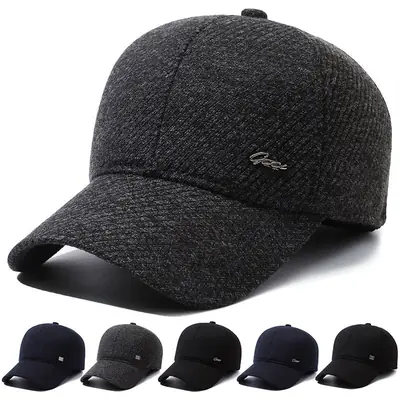 Men's Black Wool Beanie Winter Peaked Cap