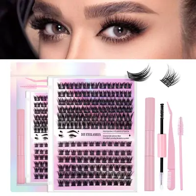 DIY False Eyelashes 126 Clusters Curved Mixed Single 10-14mm