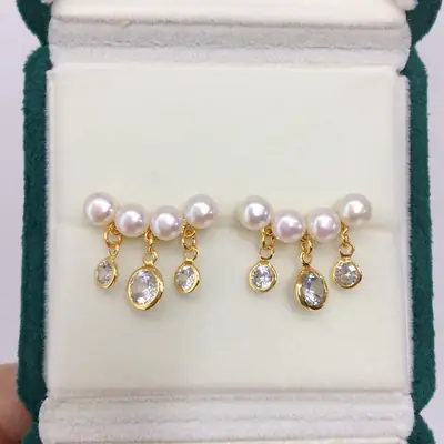 Natural Pearl Earrings for Women 18K Gold Filled Multi-Zircon