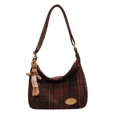 Women Plaid Wool Shoulder Bag Autumn Winter Niche Fashion