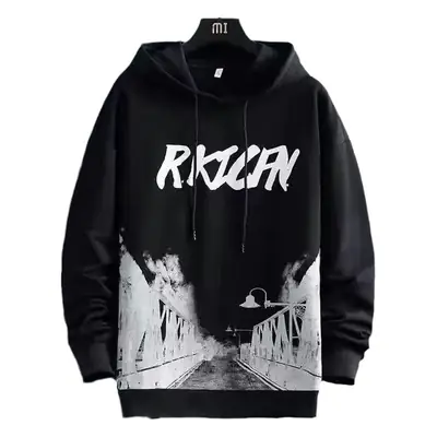 Boys Black Graphic Hoodie Trousers Set Winter Casual