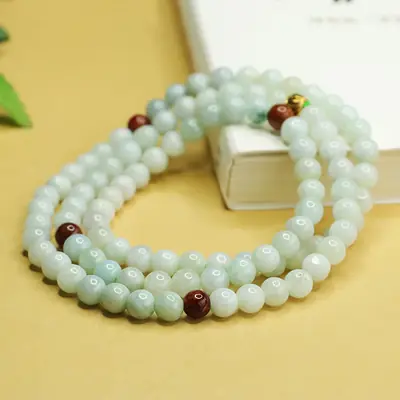 Aiyu Natural Burmese Jade Necklace with Red Beads
