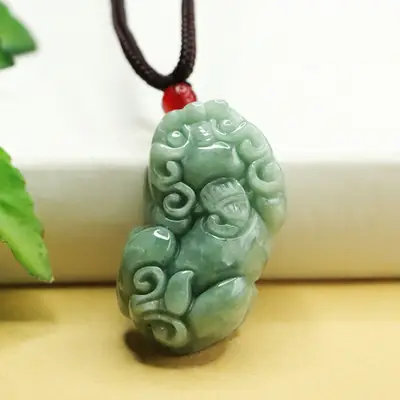 Aiyu Natural Jade Pixiu Amulet Necklace Green