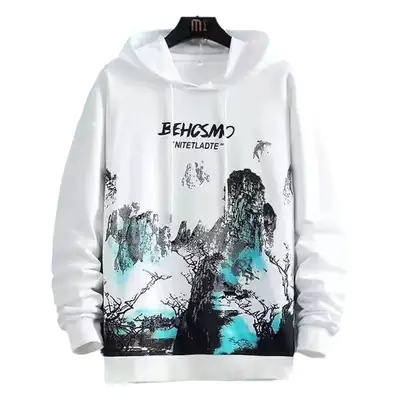 Men's White Black Graphic Hoodie Sweatpants Set Winter Casual
