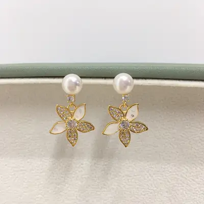 Zhuji Pearl Butterfly Earrings for Women 18K Gold