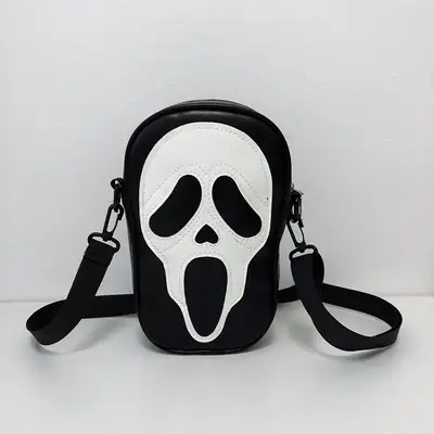 Korean Style Skull Embroidery Shoulder Bag Black