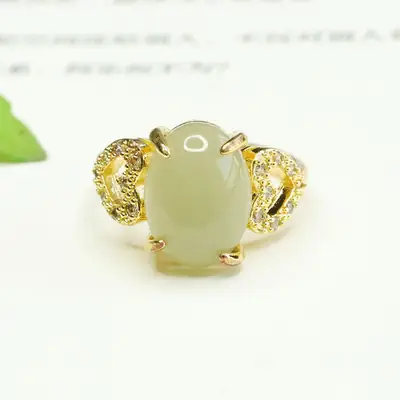 Aiyu Jade Heart Ring with Crystal Set