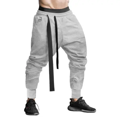 Men Beige Hip Hop Pants Ankle Tied