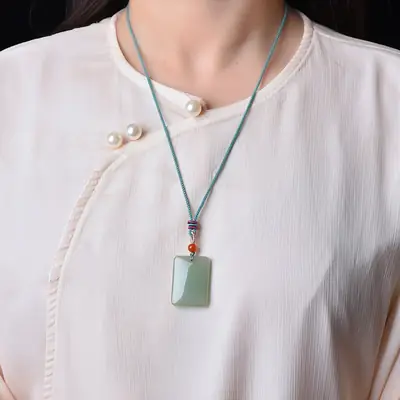 Dongling Jade Ping An Pai Necklace Green