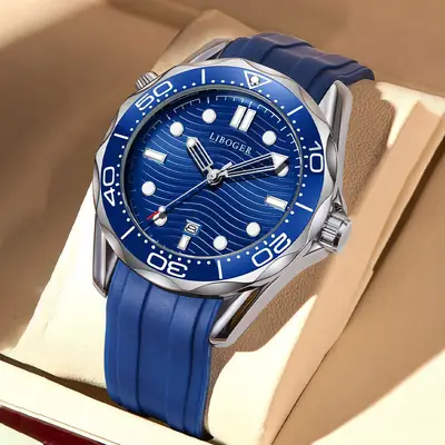 Men's Green Silicone Sports Watch with Calendar