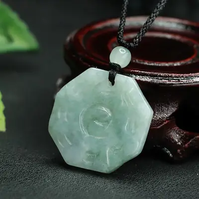 Natural Jade Burmese Pendant Necklace with Buried Design