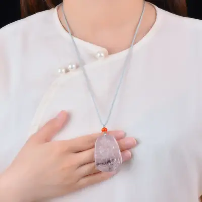 Jade Pendant Set with Orange Stones for Women