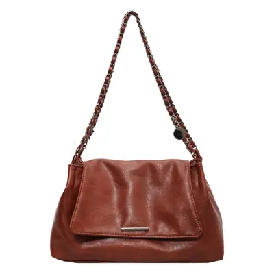 Women Brown Leather Chain Shoulder Bag 2026