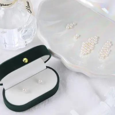 Dark Green Pearl Earrings 4mm Natural Freshwater Pearl
