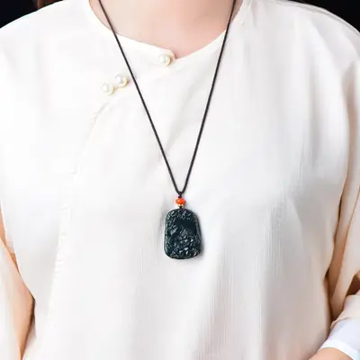 Hetian Jade Pendant Necklace White Button Top