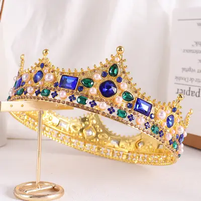 European Baroque Queen Crown Pearl Alloy Wedding Headdress