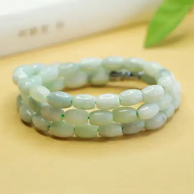 Natural Jade Necklace with Rice-Shaped Beads Green