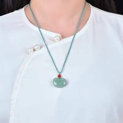 Jade Pendant Necklace with Red & Black Beads