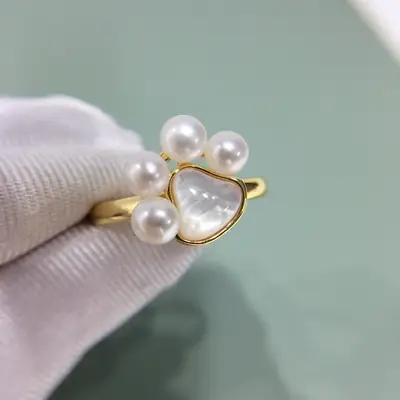 Natural Pearl Ring with Gold Plated Cat Claw Design