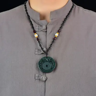 Hetian Jade Antique Dragon Necklace Pendant