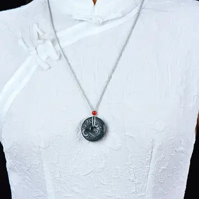 Hetian Jade Ping An Buckle Black Ornate Design