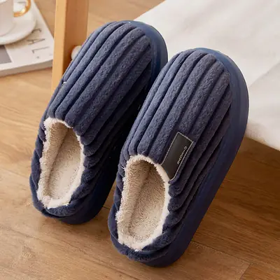 Plus size slippers with shit feeling Men's thick bottom household non-slip autumn and winter plus size thermal plush cotton slippers men's