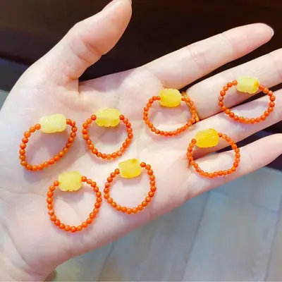 Natural Honey Chicken Oil Yellow Agate Ring Handwoven Design