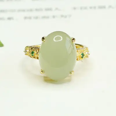 Aiyu Natural Jade Ring Pigeon Egg Design Gold Plated