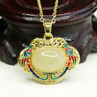 Aiyu Hetian Jade Necklace with Ruyi Lock Design