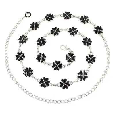 Women's White Clover Hook Waist Belt with Chain Decoration
