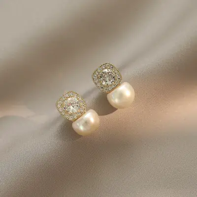 Women's Earrings S925 Silver Pearl Diamond Niche Design
