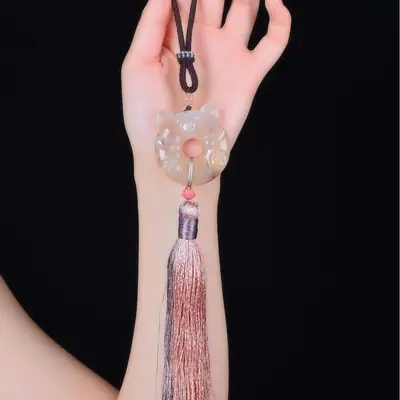 Exquisite Gold Jade Bear Pendant with Tassel