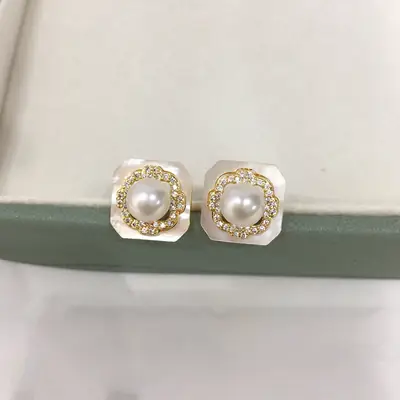 Natural Pearl Earrings for Women 18K Gold Filled