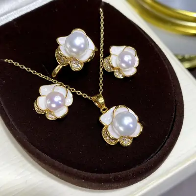 2025 Freshwater Pearl Camellia Jewelry Set S925 Gold