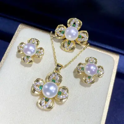 2025 Green Four-Leaf Clover Pearl Earrings Set S925
