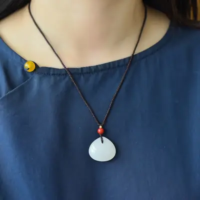Jade Drop Pendant with Red Stone & Black Cord
