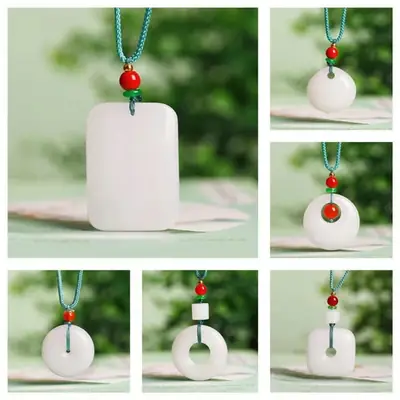 White Jade Jinshi Pendant with Red Stone