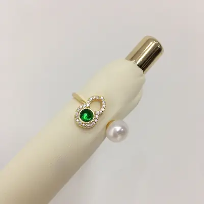 Natural Freshwater Pearl Ring 18K Gold Green Agate Live Broadcast One