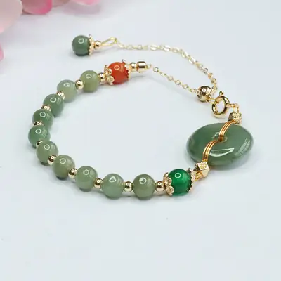Guan Yu Jade Peace Buckle Bracelet Green Oil Green