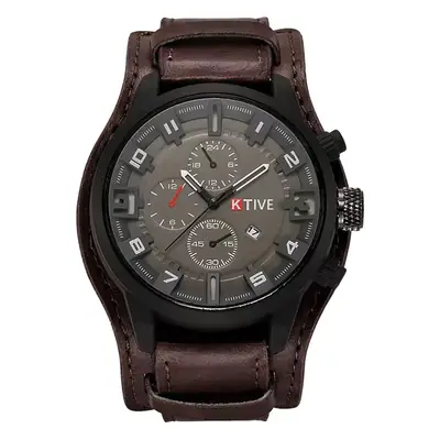 Ka Ren Men's Large Dial Belt Watch Brown Leather