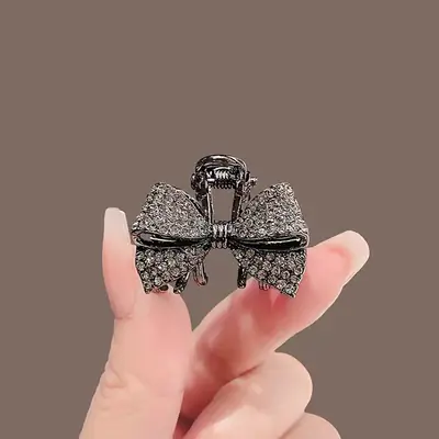 Black Rhinestone Shark Clip Bow Hairpin