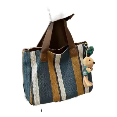2025 New Trendy Multi-Layer Canvas Shoulder Bag with Bunny Keychain