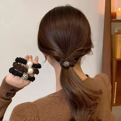 Brown Pearl Hair Band with Elastic Wrap