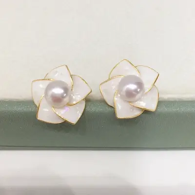 Pearl Flower Earrings for Women 18K Gold